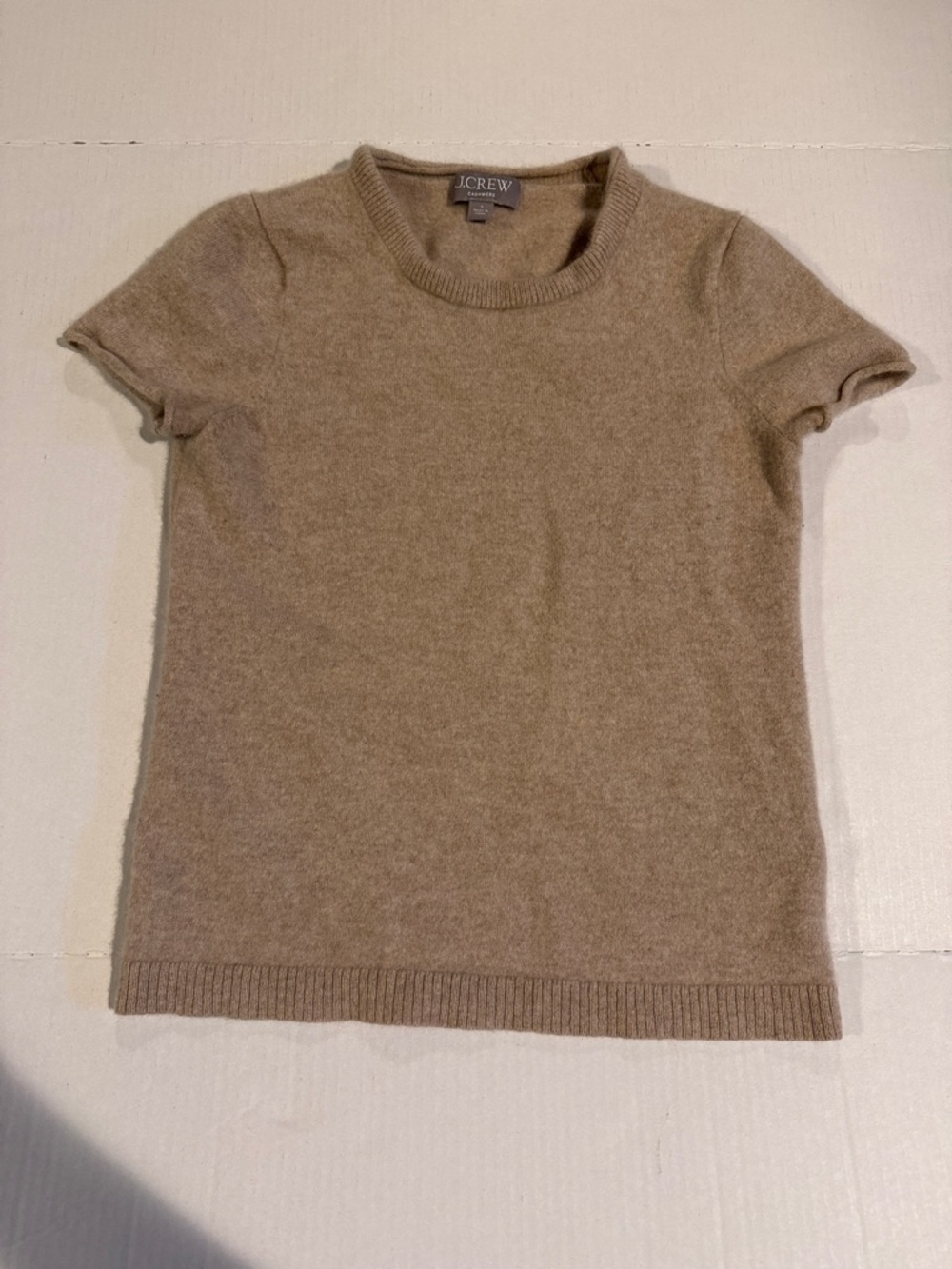 J. Crew Short Sleeve Cashmere Top in Camel Brown